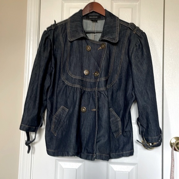 Ashley Stewart short sleeve denim peplum double breasted jacket. Size 18 - Picture 3 of 11